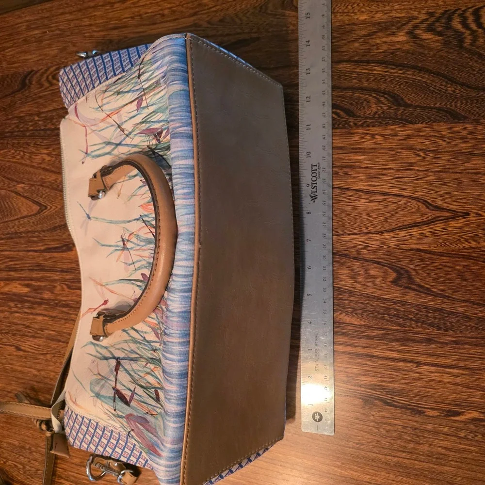 Parfois Dragonfly Nature Print Satchel Crossbody Bag Tan Blue White Cottagecore
